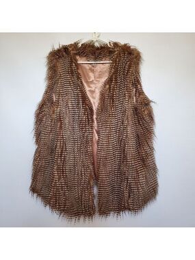 GENEOLOGY VEST WOMENS SZ 1X BROWN CREAM FEATHERS COACHELLA HIPPIE BOHO